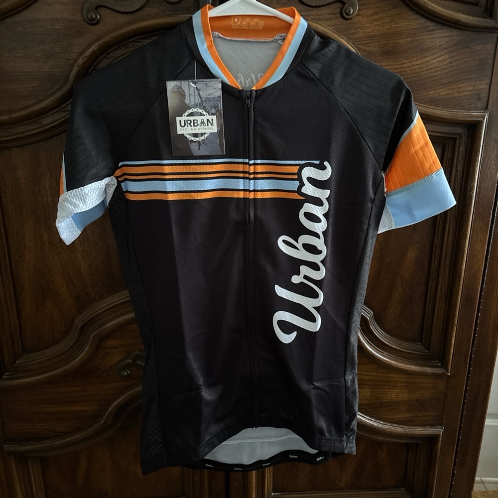Urban Black Cycling Jersey with Orange and Blue Accents